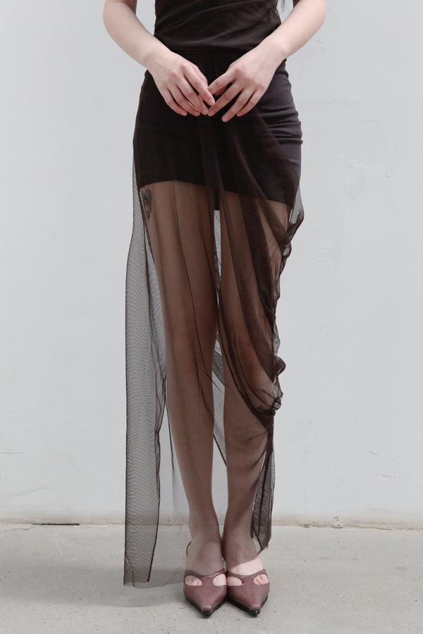 Un Morceau Mesh Knit Draped Skirt UM231XZ10 Colorblock